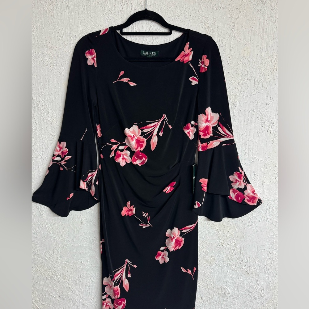 Lauren Ralph Lauren Floral-Print Bell-Sleeve Lined Shift Dress Size 4